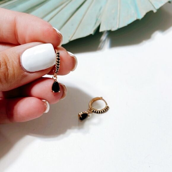 Black diamond hoop earrings #5 - Picture 2 of 3